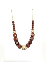 Women’s 18” Wood Chunk Bead Necklace W/ Gold Accents. Fashion Jewelry Necklace.