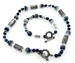 Handcrafted Blue Art Glass Stone Beaded Necklace And Bracelet Set