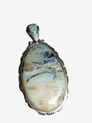 Rare and Unique Ocean Jasper Sterling Silverr Pendant 2.5 by 1.5 inches