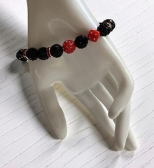 Handmade Red Black Pave Crystal Disco Ball Bead Stretch Bracelet Dice Accent NEW