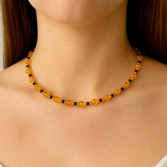 Citrine & Black Spinel Gemstone Necklace–Hand‑Beaded–18k Gold Accents – Natural