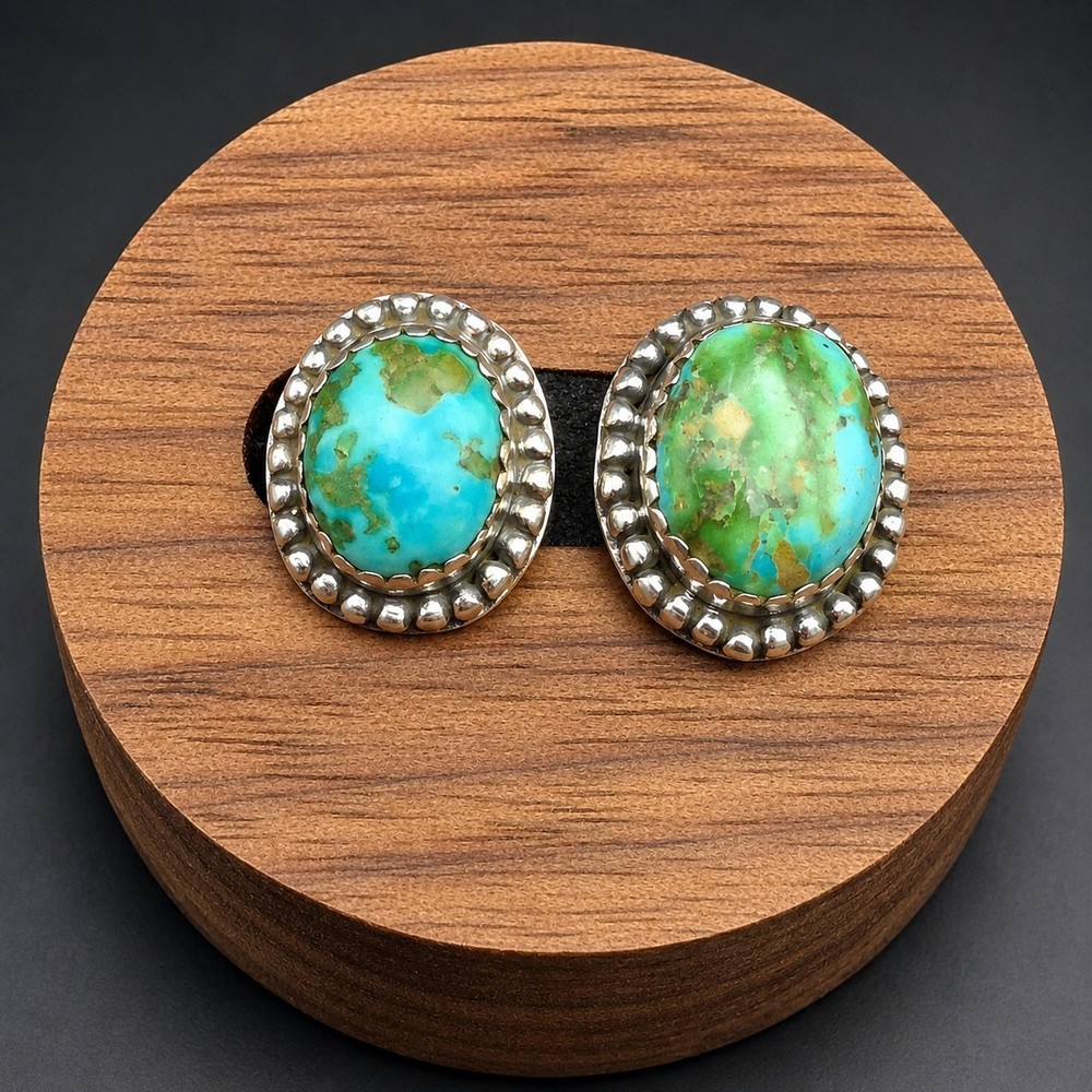 Sonoran Gold Turquoise Stud Earrings Sterling Silver Southwestern Native Style