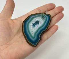 Blue Dyed Agate Slice Slab Polished Geode Sun Catcher or Pendant 3″