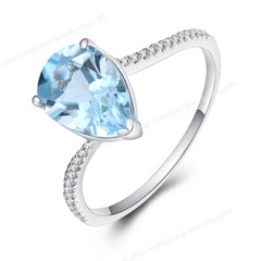 Fine Jewelry Natural Diamond Ring Solid 10K White Gold 2.2carat Sky Blue Topaz