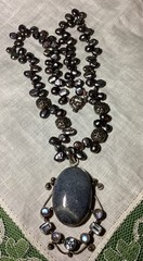 Lovely Handmade Denim Lapis, Cultured Pearls, Crystal & Sterling Silver Necklace