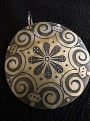 Carved Mother Of Pearl Shell Pendant Floral Swirl Boho Coastal 1 7/8”