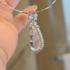 NaturalShuiMoQuartzJadeFuBeanPendant925SterlingSilverMoissaniteNecklace