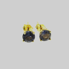 Natural Iolite Stud Earrings in Gold over 925 Sterling Silver 5mm .9 ct New