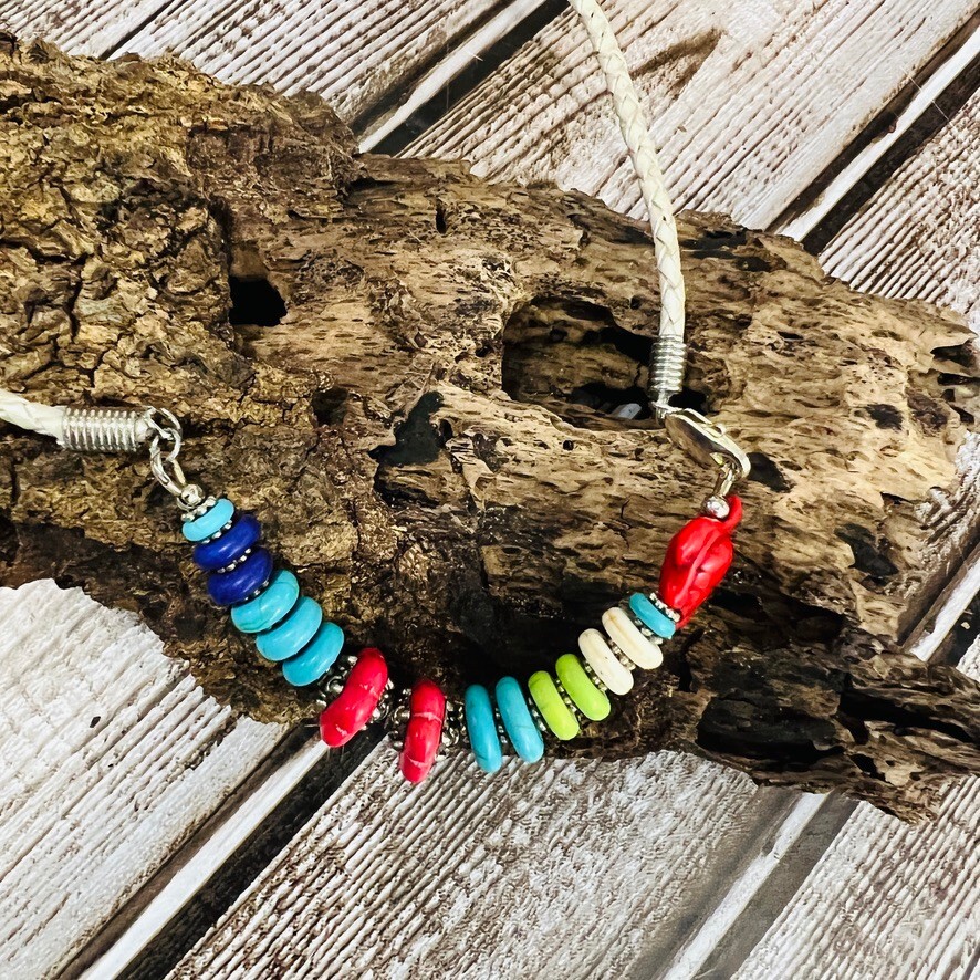 Jasper Beige Braided Leather Sea Turtle Red Blue Purple Necklace Handmade