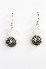 Selenite Earrings White 6mm Ball Gemstone .925 Sterling Silver 1″ Celtic