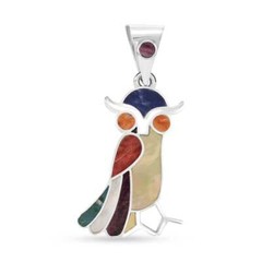 Peruvian Artistry Multi Gemstone 1.10ctw Owl Pendant without Chain 925 Sterling