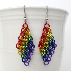 Rainbow gay pride earrings, handmade chainmail Euro 4 in 1 weave, LGBTQ jewelry