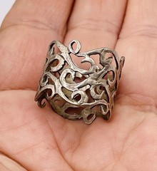 Vintage Sterling Silver 925 Ring Wide Filigree Scroll Boho Band Mexico Size 8.5