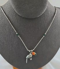 Colorful Beak Toucan Pendant 16″ Chain Matching Earrings Set Sterling Inlay Beak