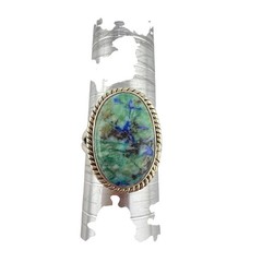 Sterling Silver Azurite-Malachite Artisan Statement Ring Size 7
