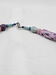 Handmade Ceramic Bead Statement Necklace Rabbit Arrowhead Pastel Glaze Artisan