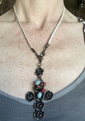 Handcrafted Rose Cross Pendant Necklace with Beaded Accents 18.5” Front Clasp