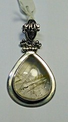 ATTRACTIVE STERLING SILVER PENDANT WITH UNTREATED NATURAL RUTILATED QUARTZ!