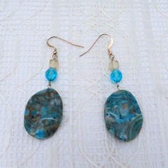 Handmade Earrings Blue Crazy Agate Dangle Turquoise Blue Boho Drop Casual