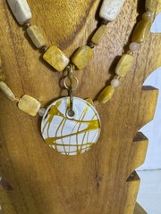 Handmade Layered Beaded Necklace Yellow Cream Statement Pendant Boho Artisan New