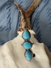 Sterling Silver Native American SW Genuine White Water Turquoise 3 Stone Ring