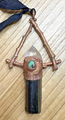 Copper rutilated quartz crystal obsidian wand witch spell natures magic Necklace