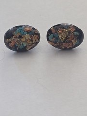 Crushed Turquoise & Gold Flake Earrings 1/2 Inch Diameter