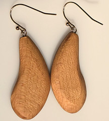 Artisan Hand Made 14K Gold Filled Striped Multi Wood Curved Teardrop Earrings