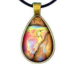 Pendant Teardrop Necklace Handcrafted «Earthy Teardrop» Brass Bezel Black Cord