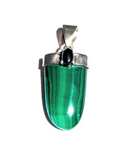 Malachite Tongue Shaped Pendant Onyx Cabochon Sterling 90s Crystal Jewelry