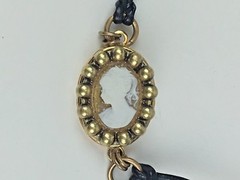 Michal Golan Black Leather Bracelet with European Cameo Handmade