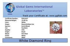 RARE 32 Ct Certified Diamond Solitaire Cocktail Ring! FREE Diamond Studs