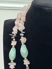 Rose Quartz Necklace 44″ Pastel Gemstone Green Aventurine Malachite