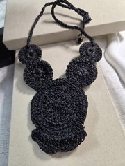 Artisan Black Spinel & Howlite Statement Necklace Hand Knotted Macrame 18″