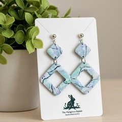 Handmade Pastel Blue Green Purple Watercolor Look Polymer Clay Dangle Earrings