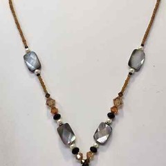 Artisan Black Shell Inlay Pendant Beaded Y Drop Necklace Sterling Silver Clasp
