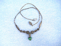 Hand Strung Vintage Silver Beaded Necklace Boho 17 Inch Green Stone OOAK