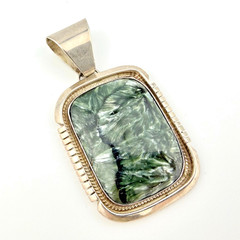 Large Sterling Silver Seraphinite Pendant – Handcrafted with Feathery Pattern