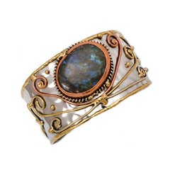 Anju Chunky LABRADORITE Gemstone Cuff Statement Bracelet, Mixed Metal Cuff