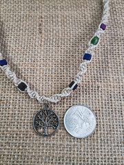 New Natural Hemp Necklace W/ Tree-of-Life Charm & Wood Beads 19 in Twist Macrame