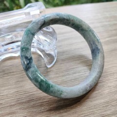 Burmese Jade Bangle: Emperor Style White Green Gray Jadeite Size 61 mm