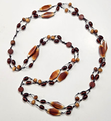 Long Artisan Bead Necklace Glass Wood Acrylic Seed Black Cord Africa Native Boho