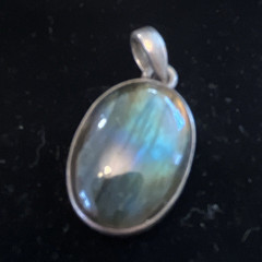Oval Bezel Set Labradorite Pendant Charm, Silver Tone, Multicolor Gemstone