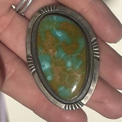 Vintage Handmade Royston Turquoise Navajo Silver Pendant Brooch Unmarked 1.5x2in
