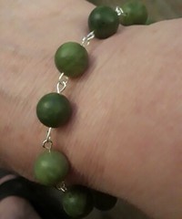 8mm Green Connemara Marble Bead Link Charm Bracelet +Sterling Silver Clasp