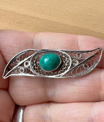 VINTAGE ISRAEL CHRYSOCOLLA EILAT STONE LACE DESIGN BROOCH PIN 925 STERLING SILVR