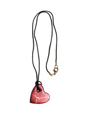 Wooden Red & Gold Painted Heart Pendant Necklace Artisan Handcrafted 19″ Black