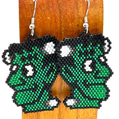 Hand Beaded Delica Bead Earrings Frankenstein Surgical Steel Ear Wires