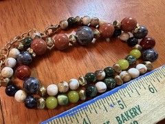 20″ Beaded Stone Necklace Sunstone Sandstone Peridot Onyx Earth tones Polished