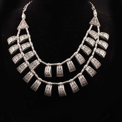 Oxidized Silver Tribal Statement Necklace, Handmade Boho Bib Necklace